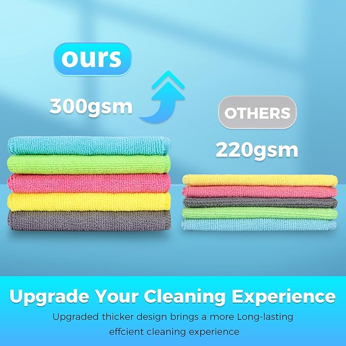 Microfiber Cleaning Cloth, Pack of 15, Lint Free, Absorbent, Streak Free, Non-Abrasive, Reusable and Washable，Cleaning Towels with 5 Color Assorted,11.5"X11.5"(Green/Blue/Yellow/Pink/Grey)