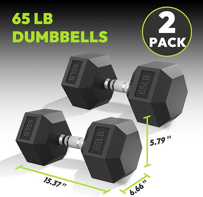 Hex Dumbbell 40-125 lb, Rubber Encased Exercise & Fitness Dumbbells, Hand Weight for Strength Training