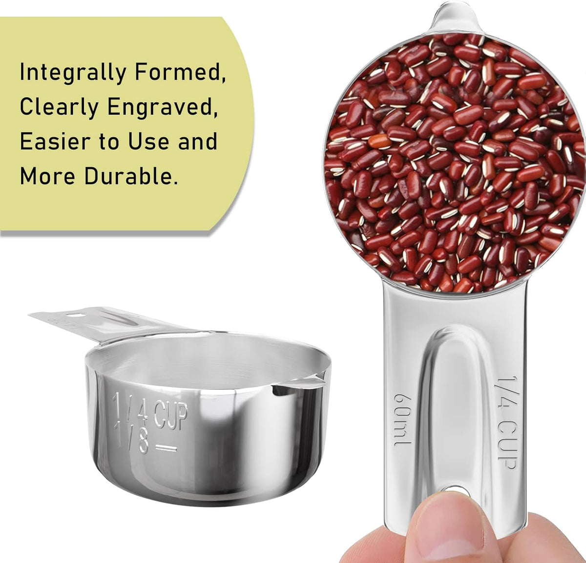 2PCS 1/4Cup (60ml, 2oz) Single Measuring Cup, Stainless Steel Measure Scoop, Metric and US Measurement, Dishwasher Safe