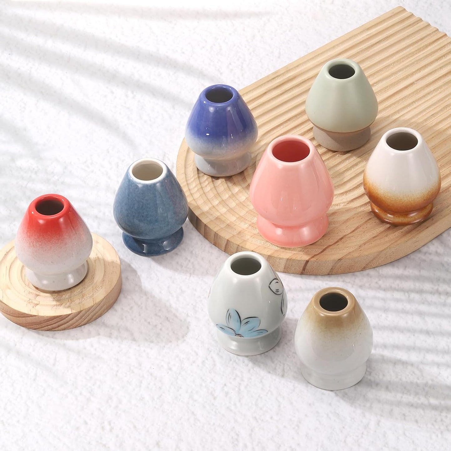 HARFINGTON Ceramic Chasen Stand 70mm Matcha Whisk Holder Teas Set Whisks Stand Traditional Matcha Tea Chasen Holder Tea Set Accessories for Tea Tasting, Beige/Light Green