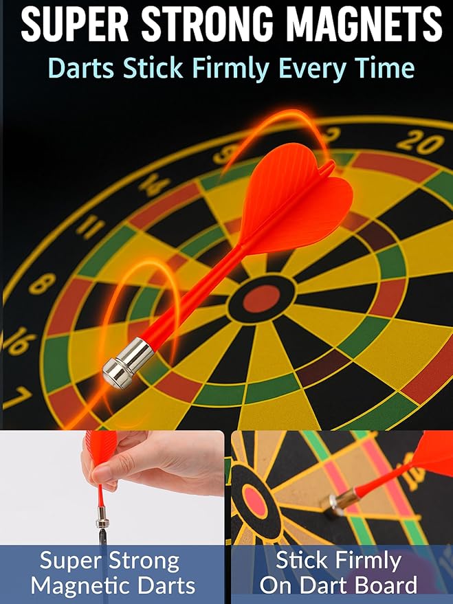 BATURU Magnetic Dart Board for Kids, Teens, and Adults — Double-Sided Dart Board Game with Strong Magnetic Darts, Roll-Up Portable Design, Gifts for Teen Boys, Family Parties, Camping, and Birthdays