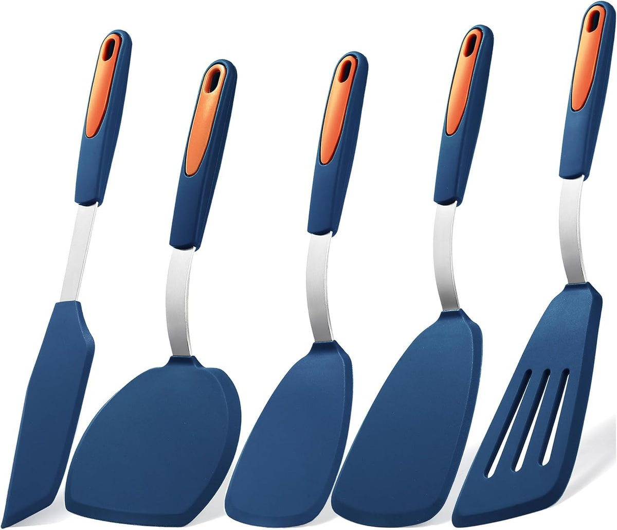 To encounter 5 Pieces Silicone Spatula Set, Non-Stick Silicone Turner Spatulas, Heat Resistance Cooking Utensils, Flip Turner for Fish, Egg, Pancake, Navy Blue