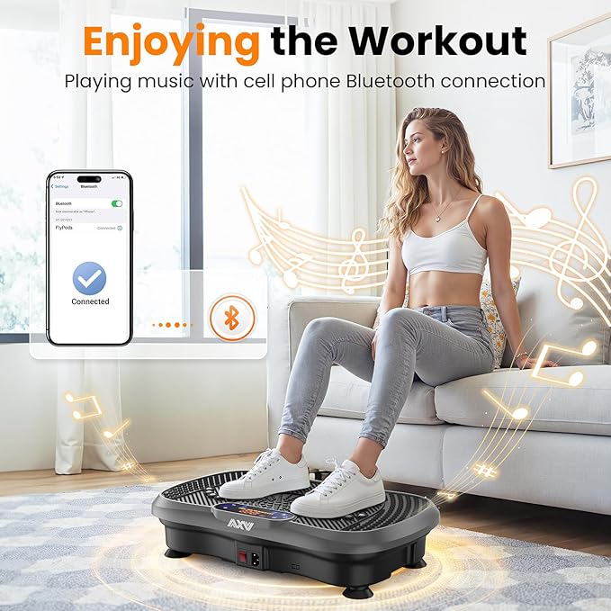 AXV Vibration Plate Fitness Platform Exercise Machine Vibrating Lymphatic Drainage Shaking Full Body Shaker Workout Vibrate Stand Shake Board Sport Gym for Weight Loss Fat Burner for Women Men