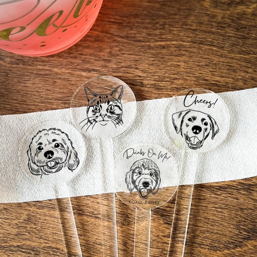 Coolslove Personalized Wedding Dog Stir Sticks, Custom Illustrated Pet Acrylic Cocktail Stirrers, Acrylic Cocktail Stirrers, Wedding Drink Sticks, Wedding Favors Decors Essentials Style 2