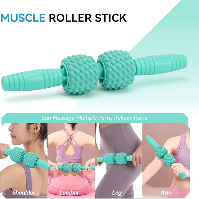 5 in 1 Foam Roller Set, High Density Fitness Exercise Foam Roller for Deep Tissue Muscle Massage, Massage Roller, Massage Ball, Resistance Band, for Whole Body(Tiffany Green)