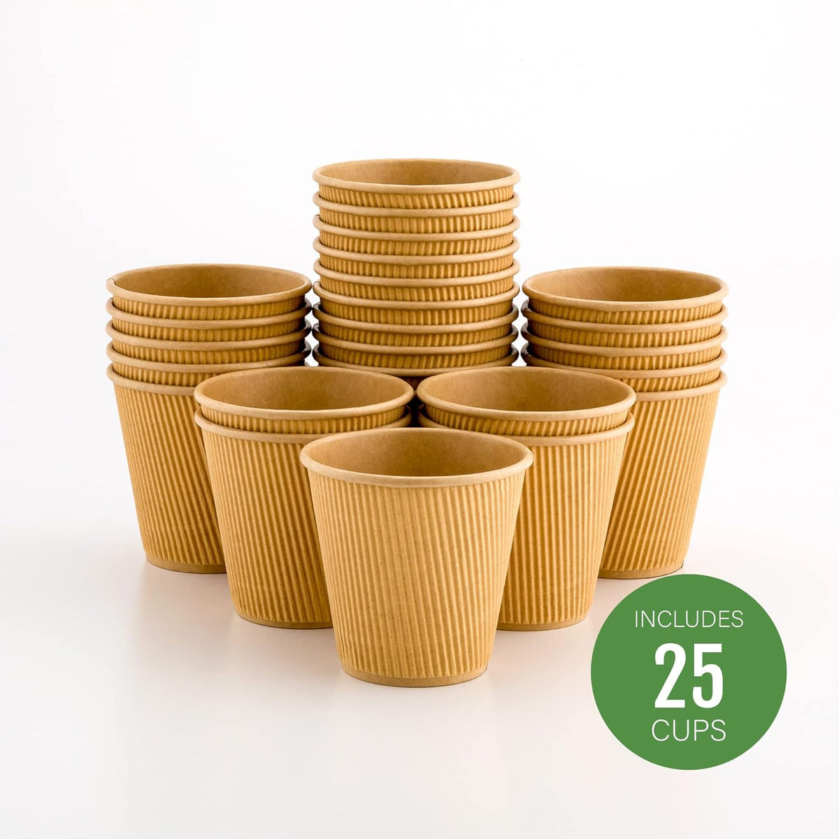 Restaurantware 8 Ounce Double Wall Disposable Coffee Cups, 25 Insulated Kraft Paper Tumblers Ripple Wall Design, Lids Available and Sold Separately, for Hot Drinks like Tea, Hot Chocolate