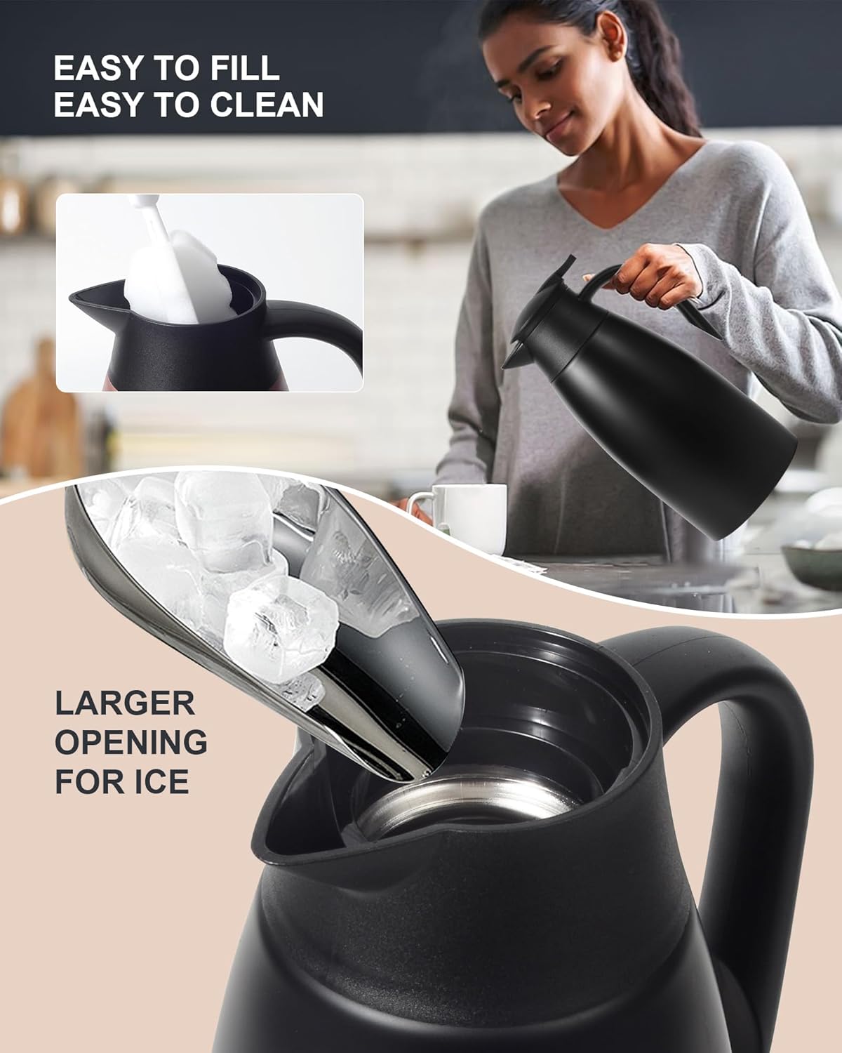 70Oz Thermal Coffee Carafe for keeping hot, Airpot Insulated Carafe Stainless Steel Thermal Pot for Coffee, (black+silver)
