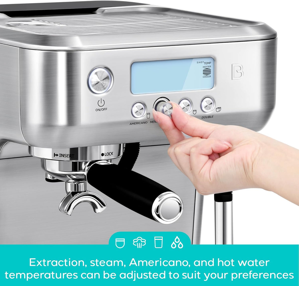 CASABREWS Neutron Pro Espresso Machine with Dual Boiler, 20 Bar Espresso Maker with Automatic Milk Frother and LCD Display, Cappuccino Latte Maker with Separate Hot Water System for Americano, Silver