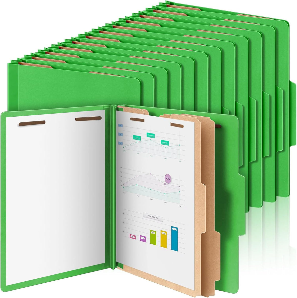 60 Pcs Classification Folders Letter Size, 2 Divider Pressboard File Folders with 3. 5 Inch Expansion, 2 Prongs Fastener, Heavy Duty Office File Organizers for Teachers, Medical (Green)
