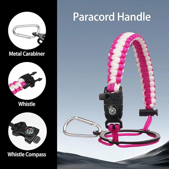 Insulated Water Bottle 64oz,Triple Wall Vacuum Stainless Steel(Dishwasher Safe),Leak Proof & Non-BPA,Flask Jug with Paracord Handle & Straw Spout Lids Sports