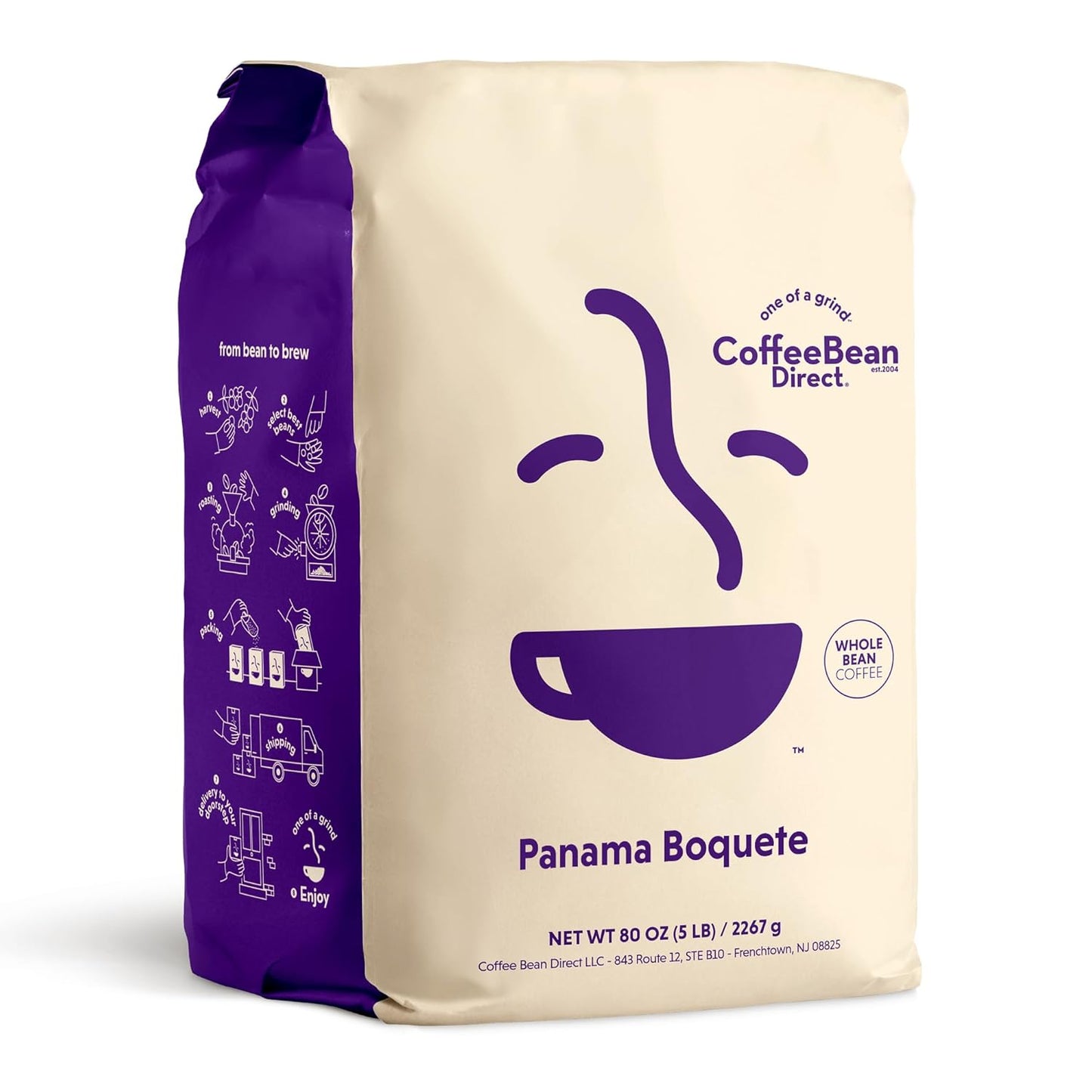 Coffee Bean Direct Panama Boquete, Whole Bean Coffee, Light Roast, 5 Pound Bag (Pack of 1)
