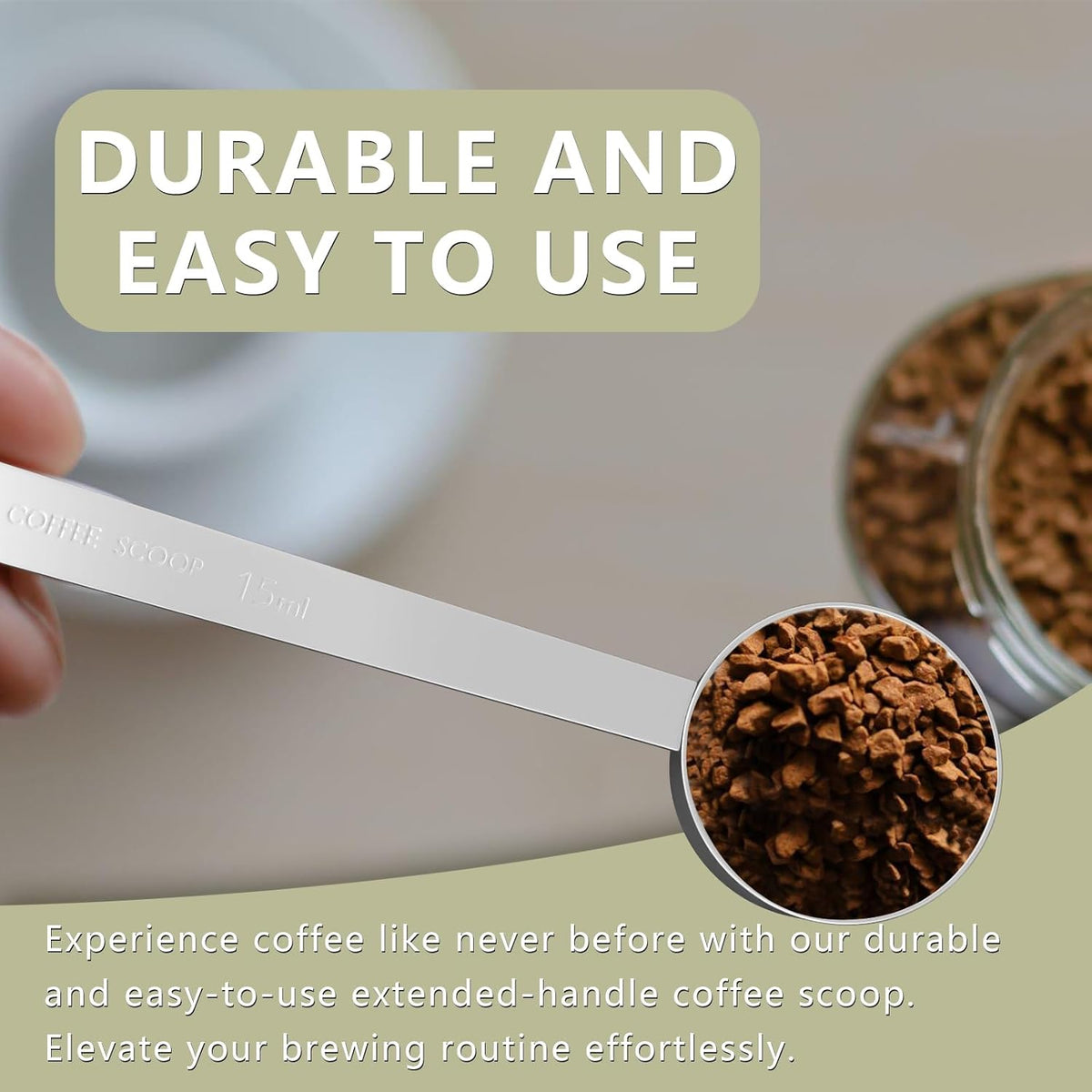 2PCS 1 Tablespoon Coffee Scoop, Long Handle Measuring Spoon, One tbsp (15ml) Stainless Steel Scooper