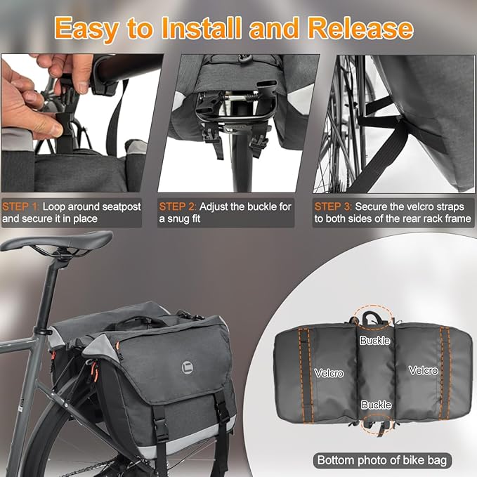 Bike Panniers, Waterproof Panniers Bike Bags for Rear Rack 25L-35L Expandable – Large Bicycle Saddle Bag with Reflective Strips, Double Panniers Storage Cargo Bag for Cycling Traveling Commuting