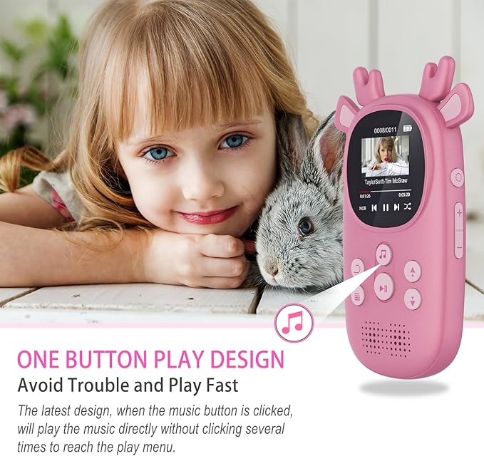 32GB MP3 Players for Kids, Cute Reindeer Portable Music Bluetooth Kid MP3 Player, Child MP3 Player with Bluetooth 5.3,Speaker, FM Radio, Alarm Clock, Voice Recorder, Stopwatch (Support up to 128GB)