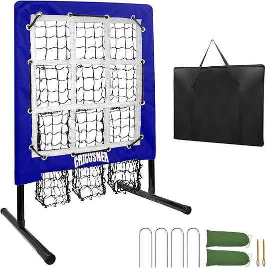 9 Hole Pitching Net, Heavy-Duty Baseball Net with Strike Zone for Pitching and Hitting, Height Adjustable Training Equipment with 9 Pocket Pitching Target for Baseball & Softball Practice