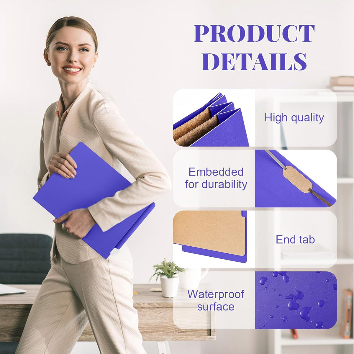 24 Pcs Classification Folders Letter Size, Back to School Supply for Teacher, Student, 2 Dividers Pressboard File Folder Bulk with Fasteners, 3.5 Inch Expanding File Organizer(Purple)
