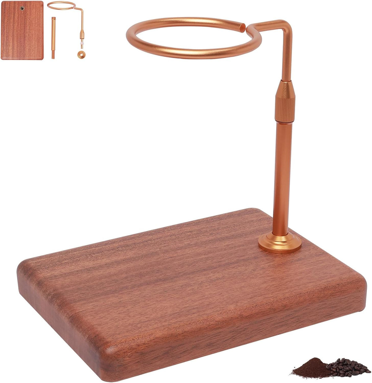 Pour Over Coffee Maker with Adjustable Stand & Wooden Base, Dripper Stand for Manual Coffee Brewing, Coffee Filter Holder, Tea Strainer Stand for Home, Café, Restaurant, Camping, Golden
