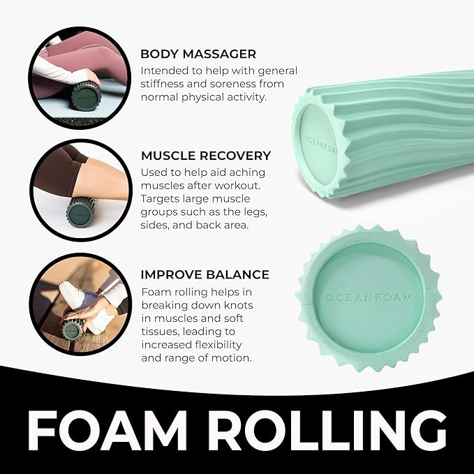 Oceanfoam Tidal Roller - Seafoam - Muscle Massage Foam Roller for Back Pain & Stretching - Firm and Ergonomic Wide Wave Textured - Yoga, Athletics, & Wellness - Full Size, 20" x 5"