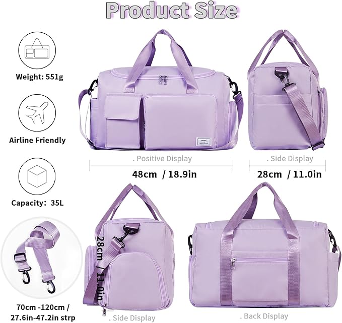 FIORETTO Women's Gym Duffle Bag with Shoes Compartment, 37L Capacity, Ideal for Travel, Gym, Sports, Duffel, Weekender