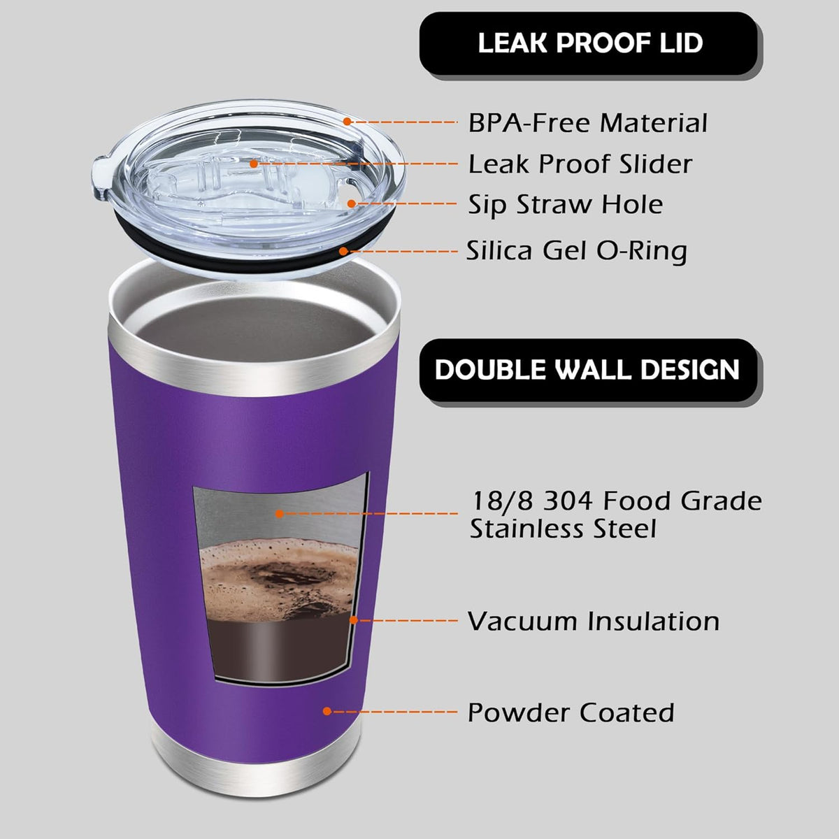20oz Tumbler Bulk Stainless Steel Tumblers with Lid Vacuum Insulated Double Wall Travel Coffee Mug Powder Coated Tumbler Cup for Hot and Cold Drinks(Purple, 12 pack)