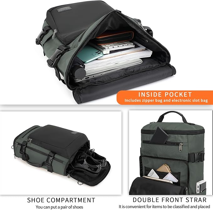 Kalesi Gym Duffle Bag Backpack 4-Way Waterproof with Shoes Compartment for travel Sport Hiking laptop Business-grey