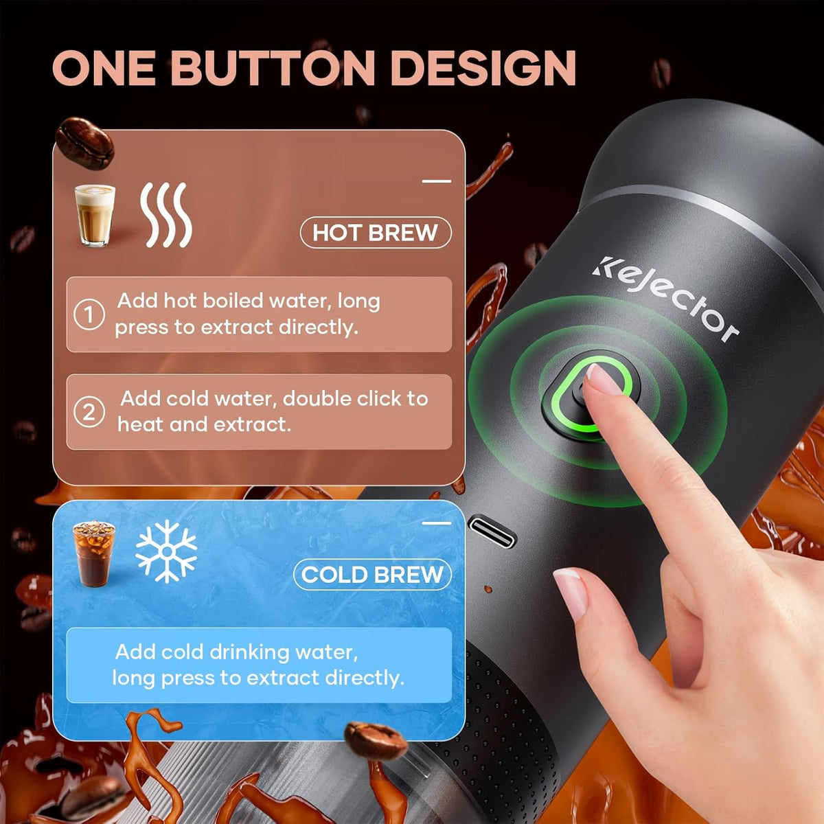 kejector Portable Coffee Maker Espresso Machine for Travel Nano Car Coffee Maker Compatible with Ground Coffee & NS Capsule for RV, Hiking Camping Office, Travel Espresso Maker Electric Gray