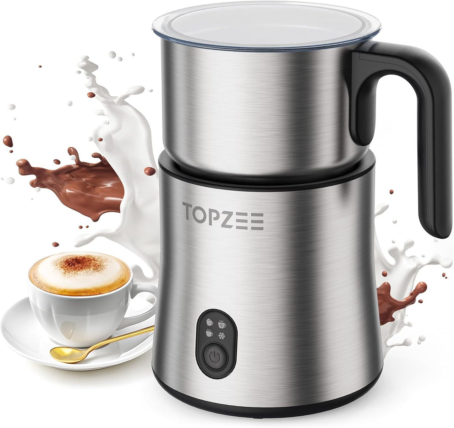 Electric Milk Frother and Steamer 4-in-1, 16.9oz/500ml Large Capacity, Frother for Coffee with Warm/Cold Foam, Warm Milk & Hot Chocolate for Latte, Cappuccino