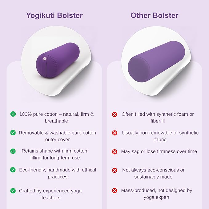 Yogikuti Iyengar Yoga Bolster for Restorative Yoga and Meditation – Lightweight Cotton Support Pillow with Handle for Easy Carry, Versatile for Pose Modification, Balance, Back Relief, and Relaxation