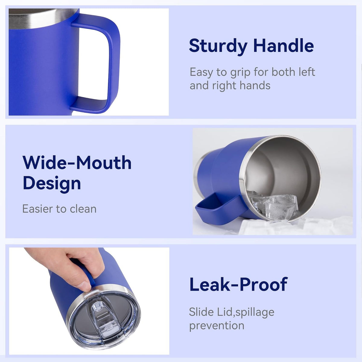 HASLE OUTFITTERS 20oz Tumbler with Handle & Lid, Insulated Stainless Steel Travel Mug, Leakproof Cup for Coffee, BPA-Free Double-Wall Vacuum Tumblers for Hot/Cold Drinks, Commuter, Gym, Office, Blue