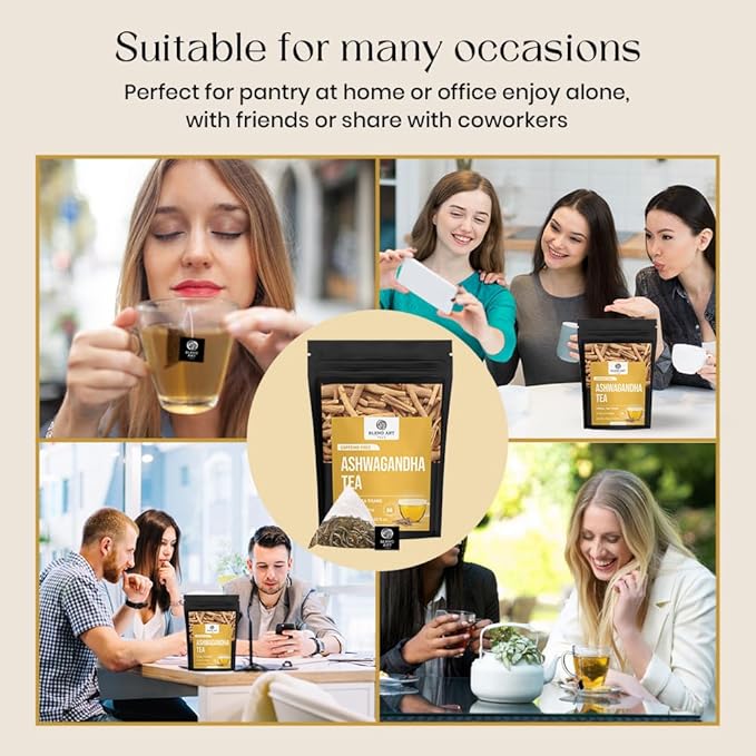 BlendArt Teas - Ashwagandha Root TeaBags - 50 Count - Pyramid Tea Bag |Ancient Adaptogen Superfood for Men and Women | Helps in Relive Stress | Promote Cleansing & Wellness | Caffeine Free | Ziplock Pouch