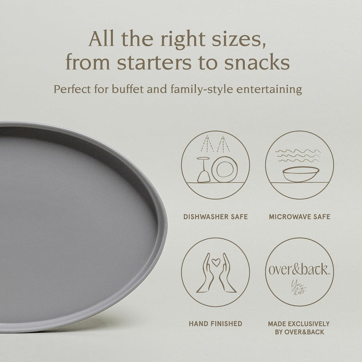 over&back Stackable Stoneware Serving Platter - Elegant 1-Piece Oval Serving Platter to Complete Your Kitchen Set - Perfect for Appetizers, Desserts, and More - 16" L x 11" W - Semi-Matte Charcoal