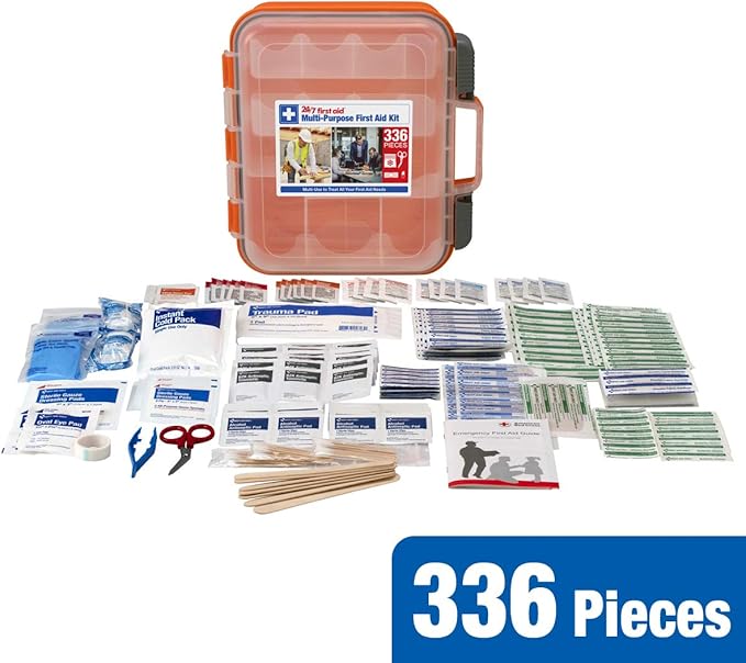 24/7 First Aid OSHA Compliant First aid Kit, All-Purpose 100-Person Emergency First Aid Kit for Business, Home, and Car in Plastic Case with Easy-Slide Latches, 336 Pieces