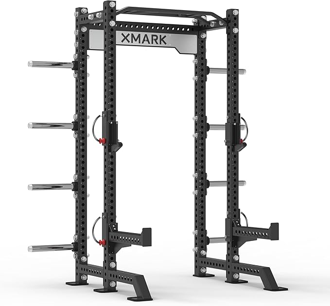 XMark Viper Half Power Rack Home Gym System, Complete with Squat Rack, Adjustable Weight Bench, Catahoula Olympic Barbell, and Bumper Plate Weight Set