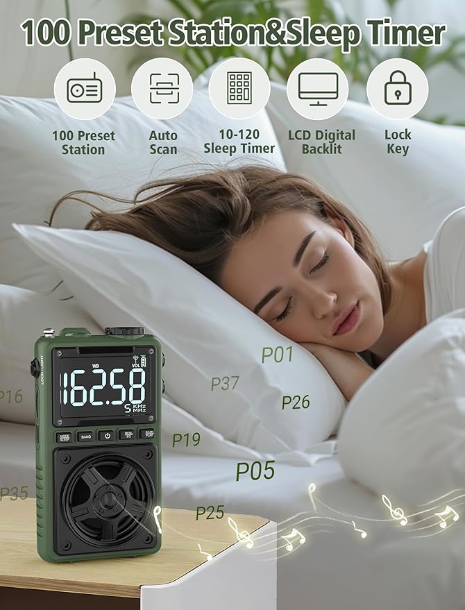 Bluetooth AM FM Shortwave Radio with NOAA Weather Alert,1250mAh Rechargeable Portable Pocket Radio with Best Reception,5W Big Speaker, Digital Tuner and Earphone,Support SD Card and USB MP3 Player