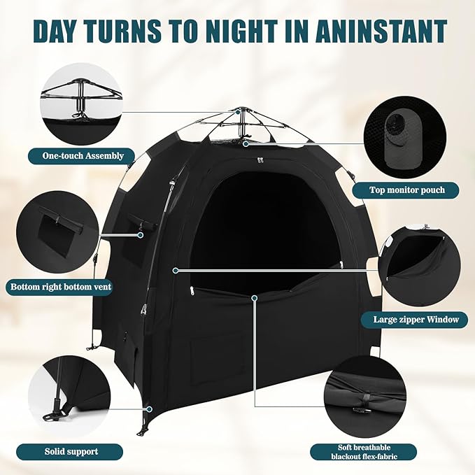Blackout Tent for Pack N Play: Portable Baby Sleep Pod with 1-Click Setup, Mini Crib Cover with Monitor and Fan Pouches, Blocks 95% of Light, Travel Crib Canopy