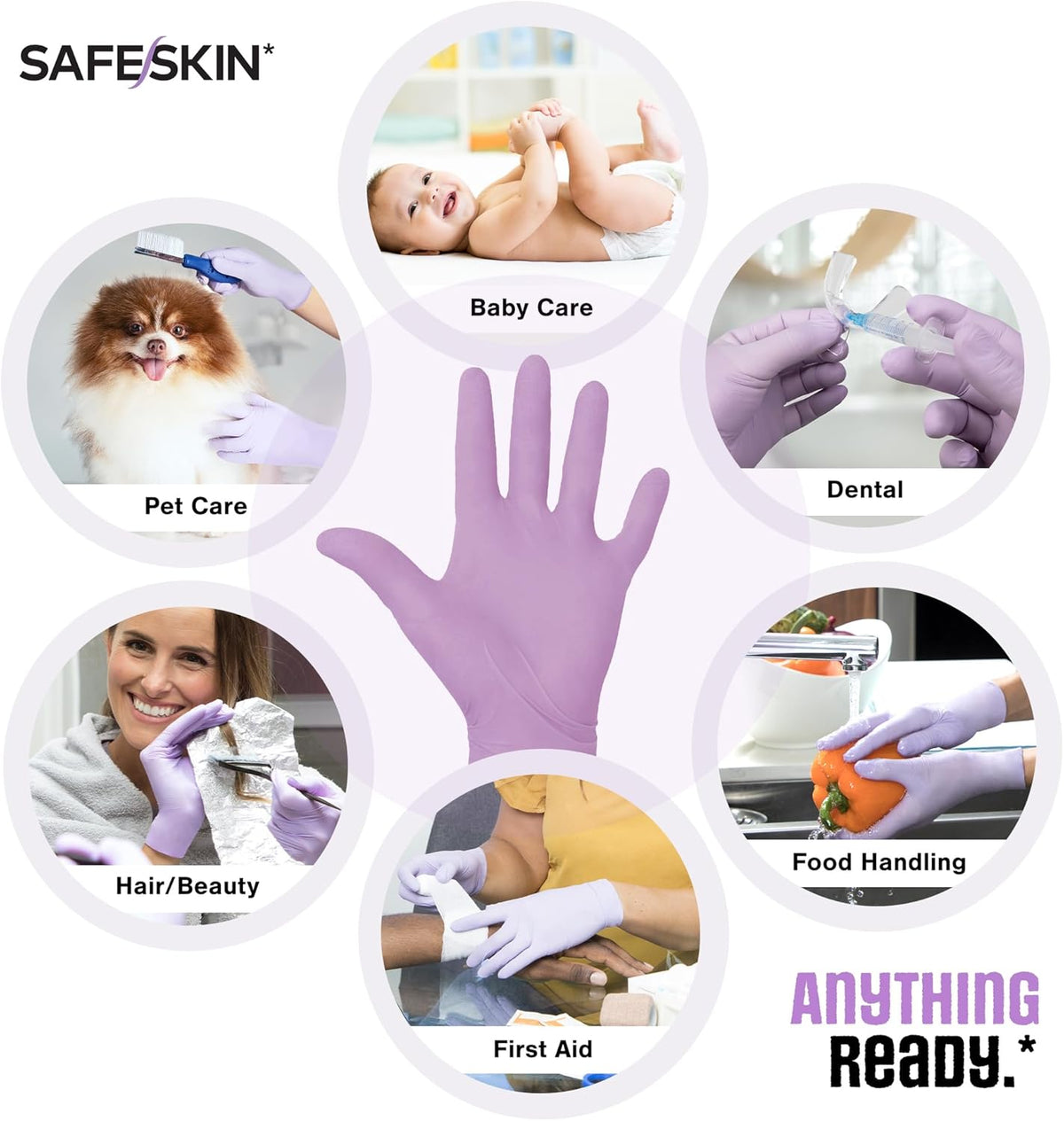 SAFESKIN Disposable Nitrile Gloves in POP-N-GO Pack of 50 or 200 Powder Free - Hair, Cleaning, Medical Use, Food Handling
