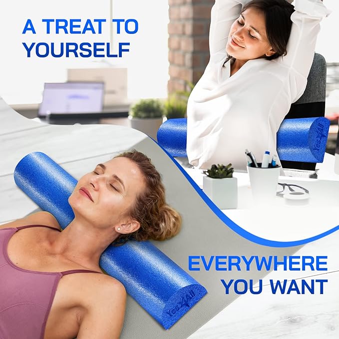 Yes4All Medium Firm Half Foam Rollers for Post-Workout Relaxation, 12/18/24/36 inch PE Foam Roll for Back Massage & Yoga Exercise