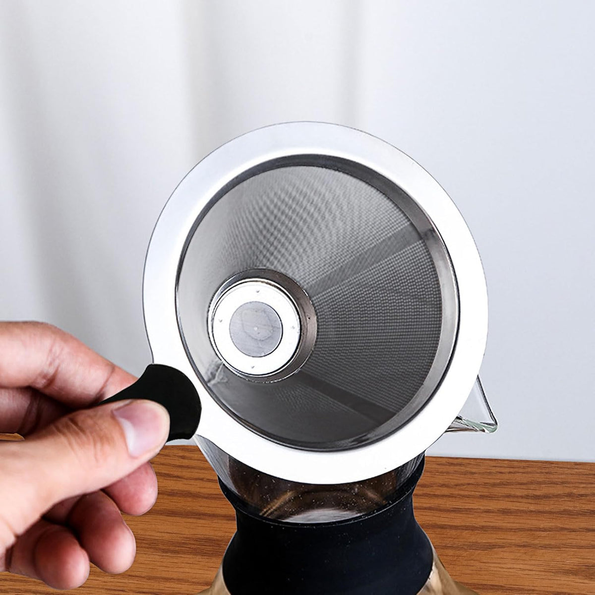 Pour Over Coffee Dripper-Stainless Steel Coffee Filter,Reusable Drip Cone Coffee Filter Portable Pour for 1-4 Cup (Without base, L)