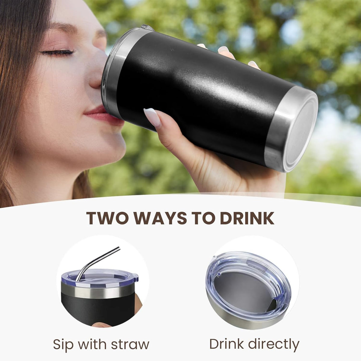 MEWAY 20oz Tumbler 4 Pack Double Wall Vacuum Insulated Travel Mug Bulk, Stainless Steel Tumblers with Lid and Straw, Durable Powder Coated Coffee Cups for Cold & Hot Drinks (Black, 4)