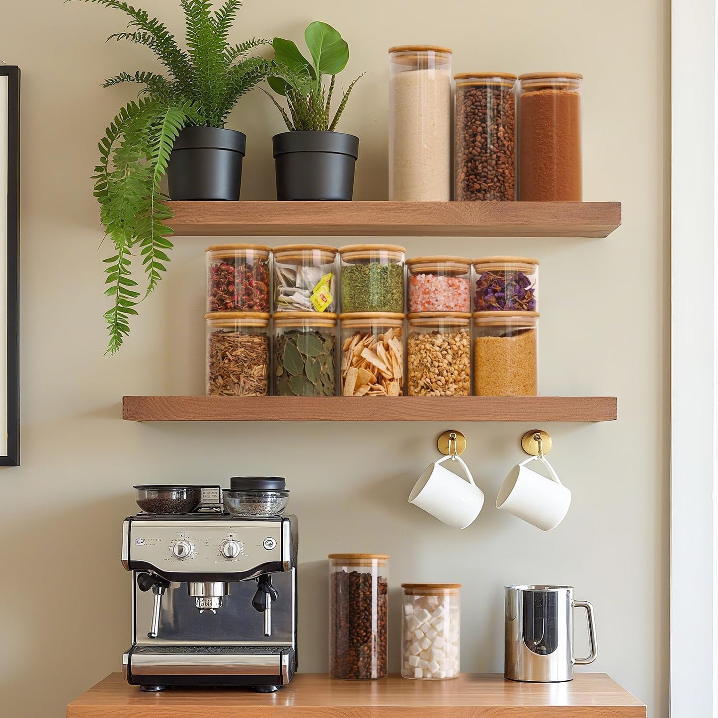 ComSaf 0.6 Qt Glass Food Storage Jars Set of 9, Clear Glass Storage Containers with Lids, Pantry Organization Jar, Spice, Blooming Tea, Oat, Coffee and Sugar Container, Small Canister Set for Kitchen
