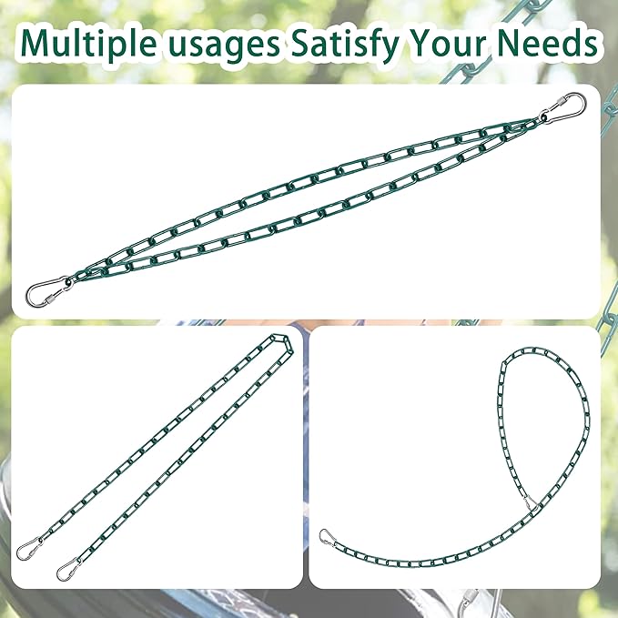 2 Swing Chains Heavy Duty (63") Fully Plastic Coated with 4 Free Quick Links Anti-Rust Iron Link Chains for Playground Kids Tree Swing Seat Accessories and Replacement