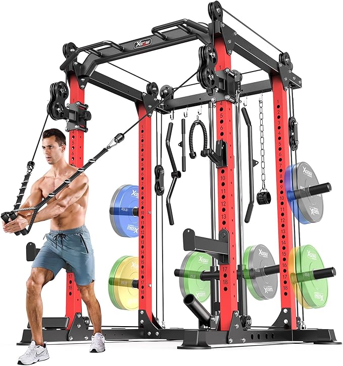 Power Rack Power Cages Multi-Function Squat Rack with Cable Crossover System Selectable More Training Attachment Weight Cage for Garage Home Gym