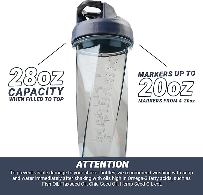 HELIMIX 2.0 Vortex Blender Shaker Bottle Holds upto 28oz | No Blending Ball or Whisk | USA Made | Portable Pre Workout Whey Protein Drink Shaker Cup | Mixes Cocktails Smoothies Shakes | Top Rack Safe