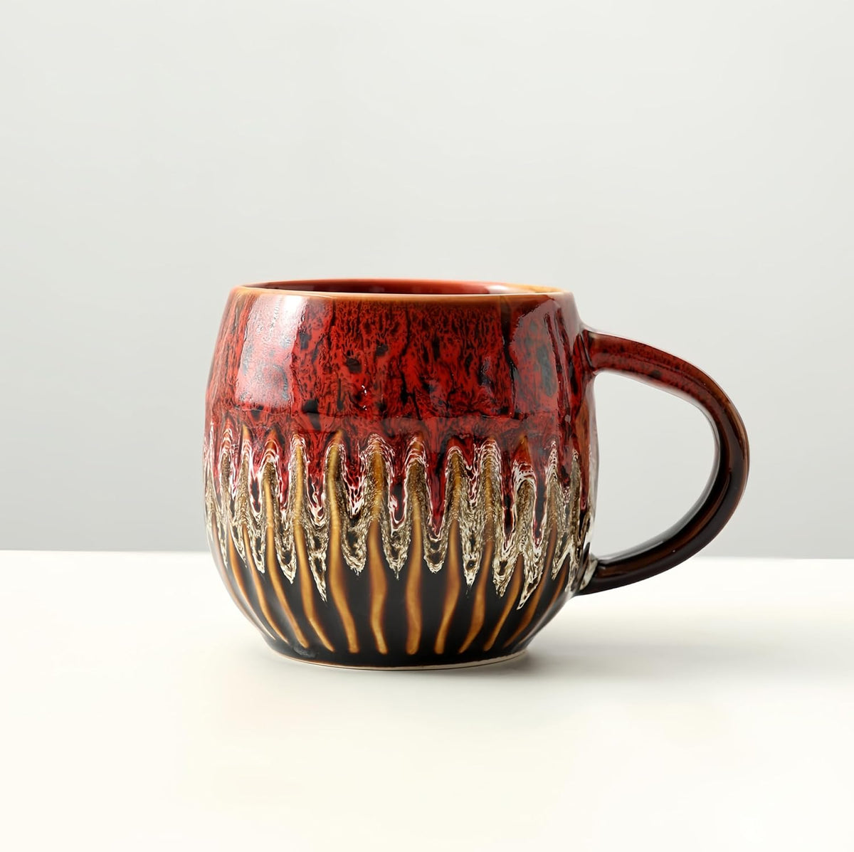 20oz Raku Glaze Coffee Mug - Unique Handcrafted Look Ceramic Cup, Large Tea Mug, Microwave & Dishwasher Safe (red)