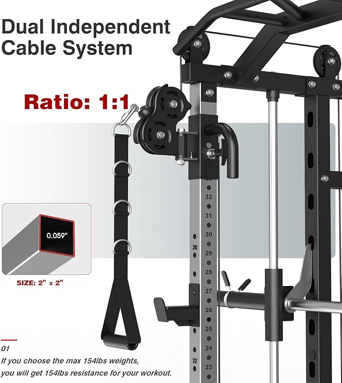 DONOW Smith Machine with Weight Stacks Power Cage Squat Rack Dual Cable Crossover Machine Home Gym Systems Station LAT Pull Down