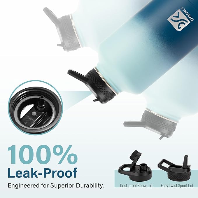 Insulated Water Bottle | Thickened Stainless Steel Vacuum Metal | Portable Sports Half Gallon Large Water Jug for Gym and Hiking with Straw, Carrier Bag, Handle Strap | BPA-Free 64 oz