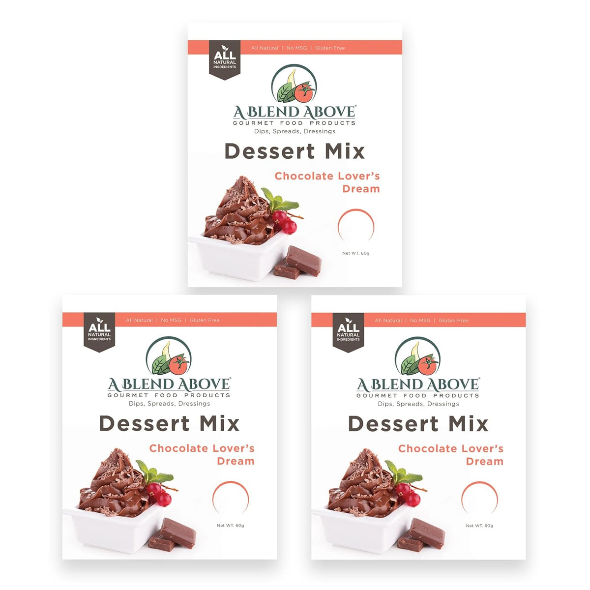 A Blend Above Chocolate Lover's Dream Pie Mix - No Bake, All Natural, Vegan, Gluten Free, No MSG - Instant Dessert Mix, Fruit Dip, Bagel Topping, Frosting, Cheesecake Filling - Makes 16 Oz (Pack of 3)