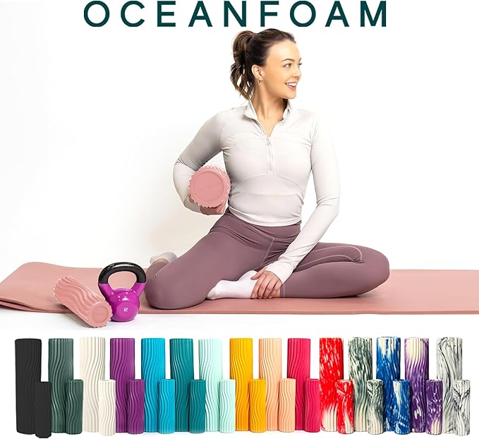 Oceanfoam Tidal Roller - Blush - Muscle Massage Foam Roller for Back Pain & Stretching - Firm and Ergonomic Wide Wave Textured - Yoga, Athletics, & Wellness - Full Size, 20" x 5"