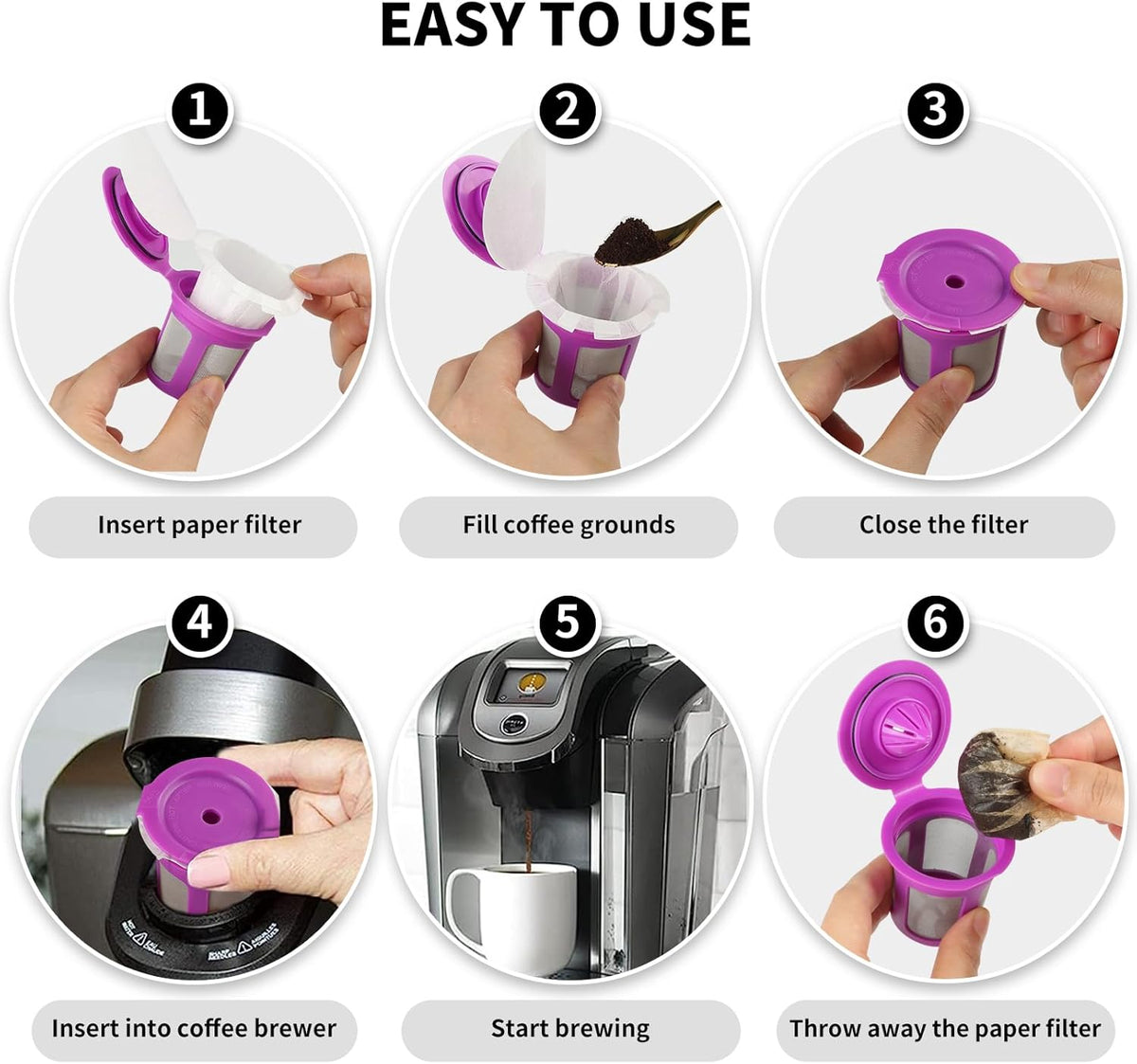 100 Count Fanativita K Cup Filters Disposable with Genius Lid Design, Fit All Reusable K Cups for Keurig (White)