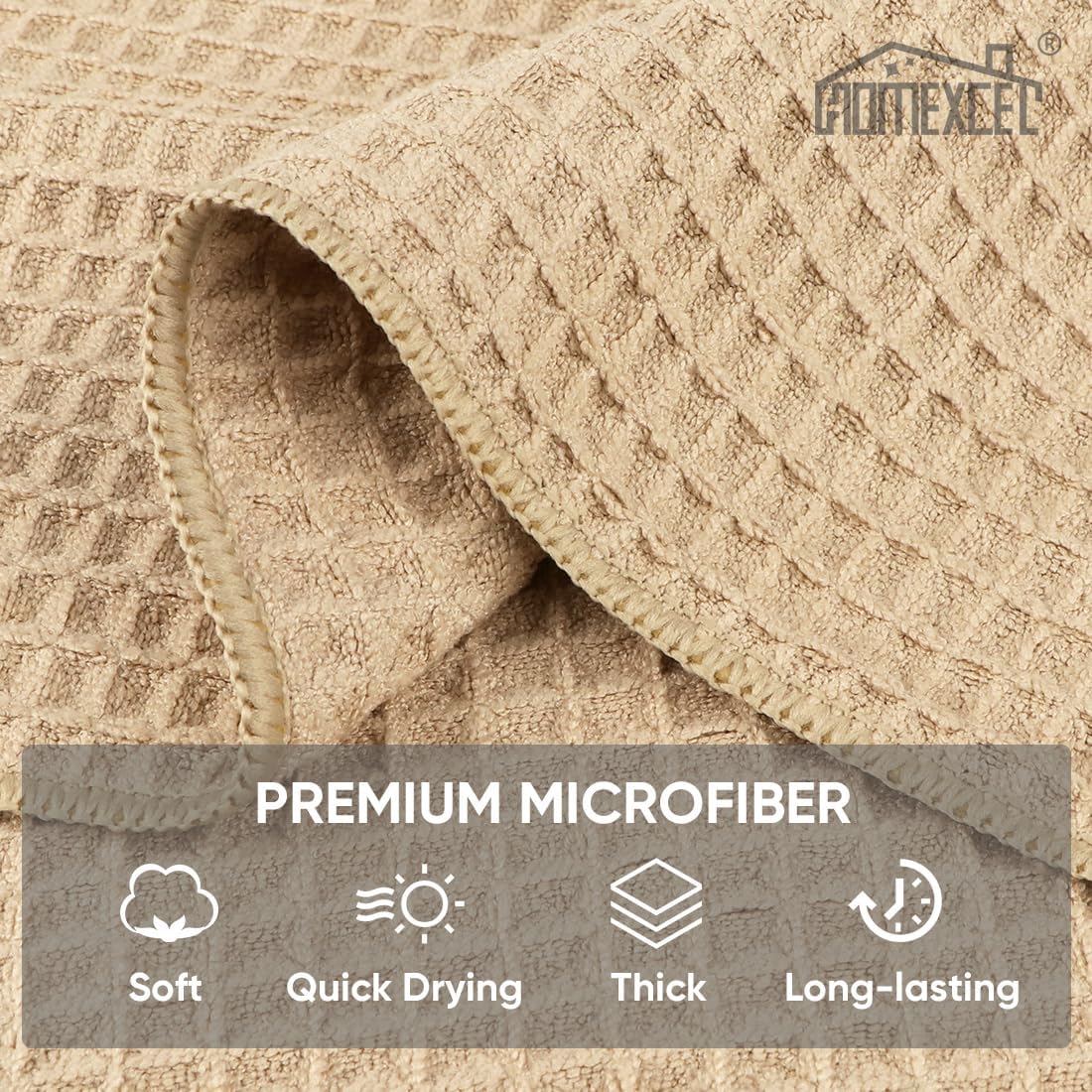 HOMEXCEL Waffle Weave Microfiber Cleaning Cloth, 6 Pack Highly Absorbent Cleaning Rag for Household, Reusable Kitchen Towels, Scratch-Free Barista Towels, 12 x 12 Inches, Brown